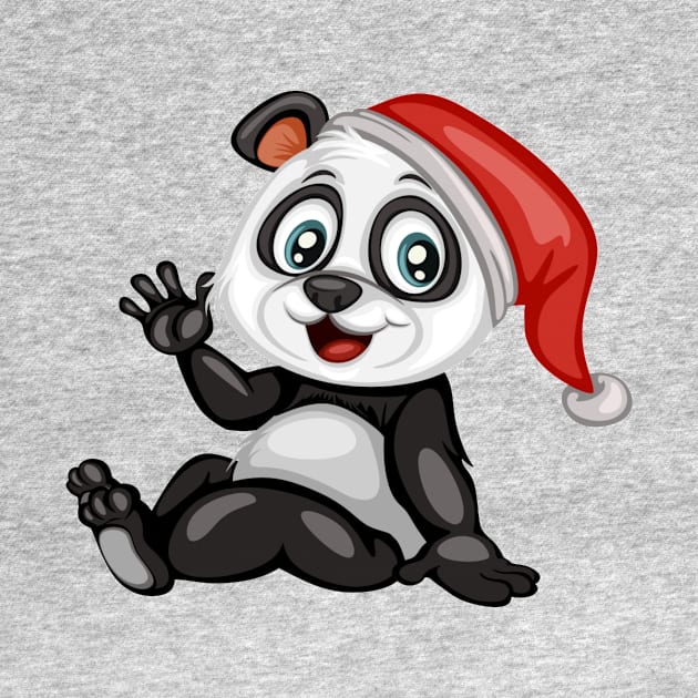 Happy Panda with a Red Christmas Hat. Cute Cartoon Panda . Happy Animals Set by amramna